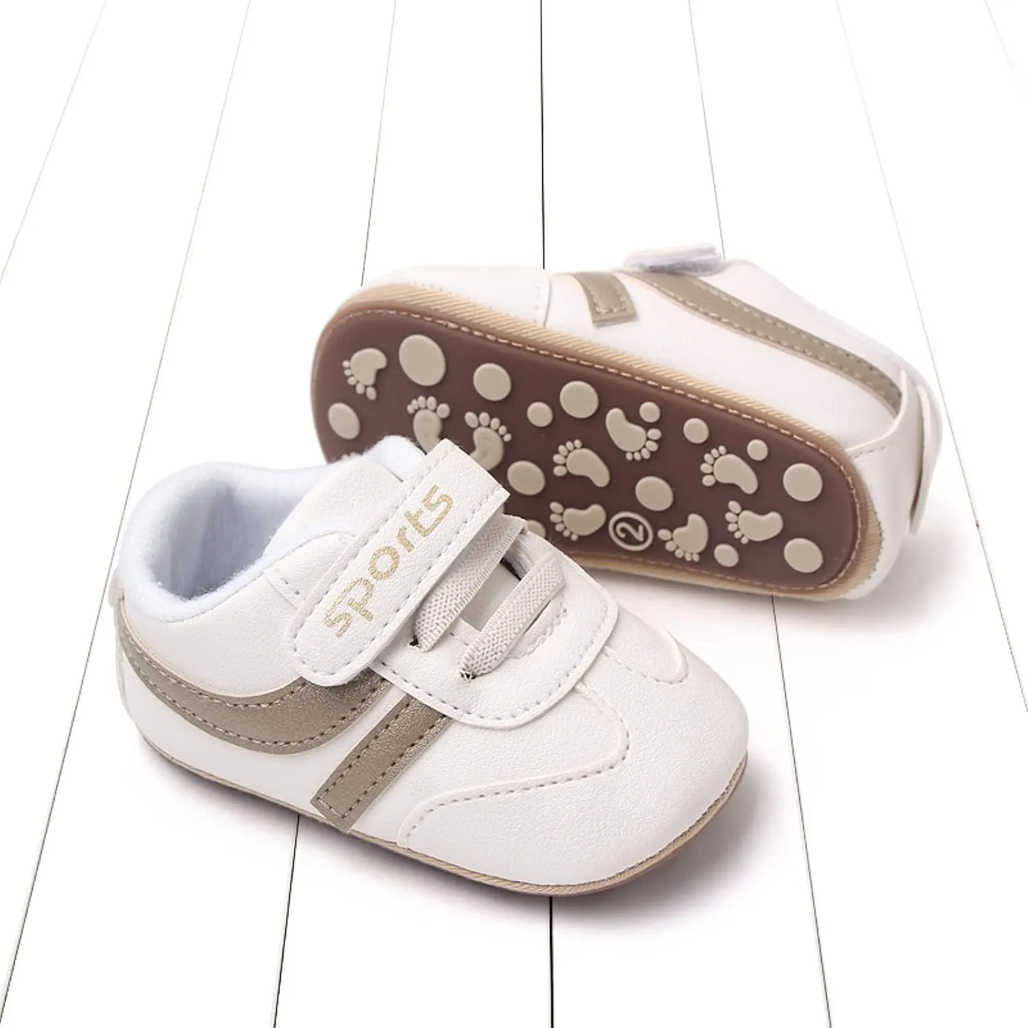 Baby Unisex Leather Sport Sneakers Infant Girls Boys Non-Slip Soft Sole Lightweight Platform First Walking Shoes