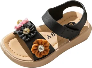 Children Sandals Thickened Summer Princess Fashion Soft Sole Children Girls Baby Beach Sandals Rose Girls (Black, 5 Infant)