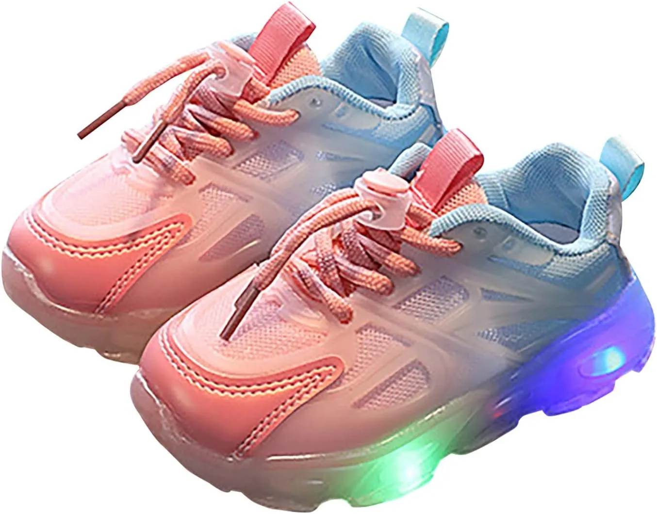 Children's Sneakers Color Gradient LED Light Shoes Dad Shoes Lace Up Soft Soles Toddler Shoes Size 8 (Pink, 6.5 Infant)