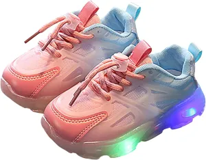 Children's Sneakers Color Gradient LED Light Shoes Dad Shoes Lace Up Soft Soles Toddler Shoes Size 8 (Pink, 6.5 Infant)