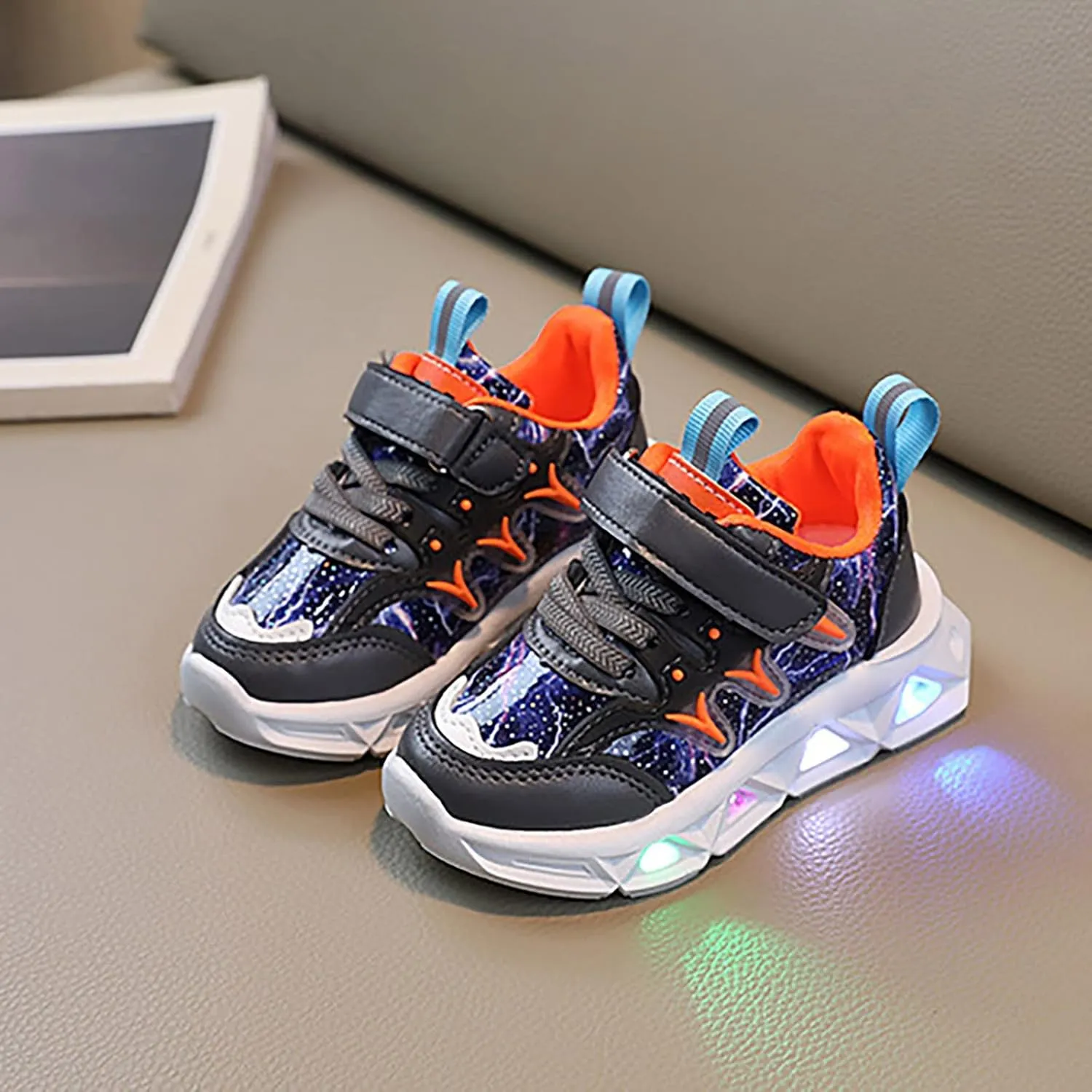 Children's Sneakers LED Charged Breathable Soft Sole Strap Collision Color for 1 to 6 Years Toddler Girls Size 8 Shoes