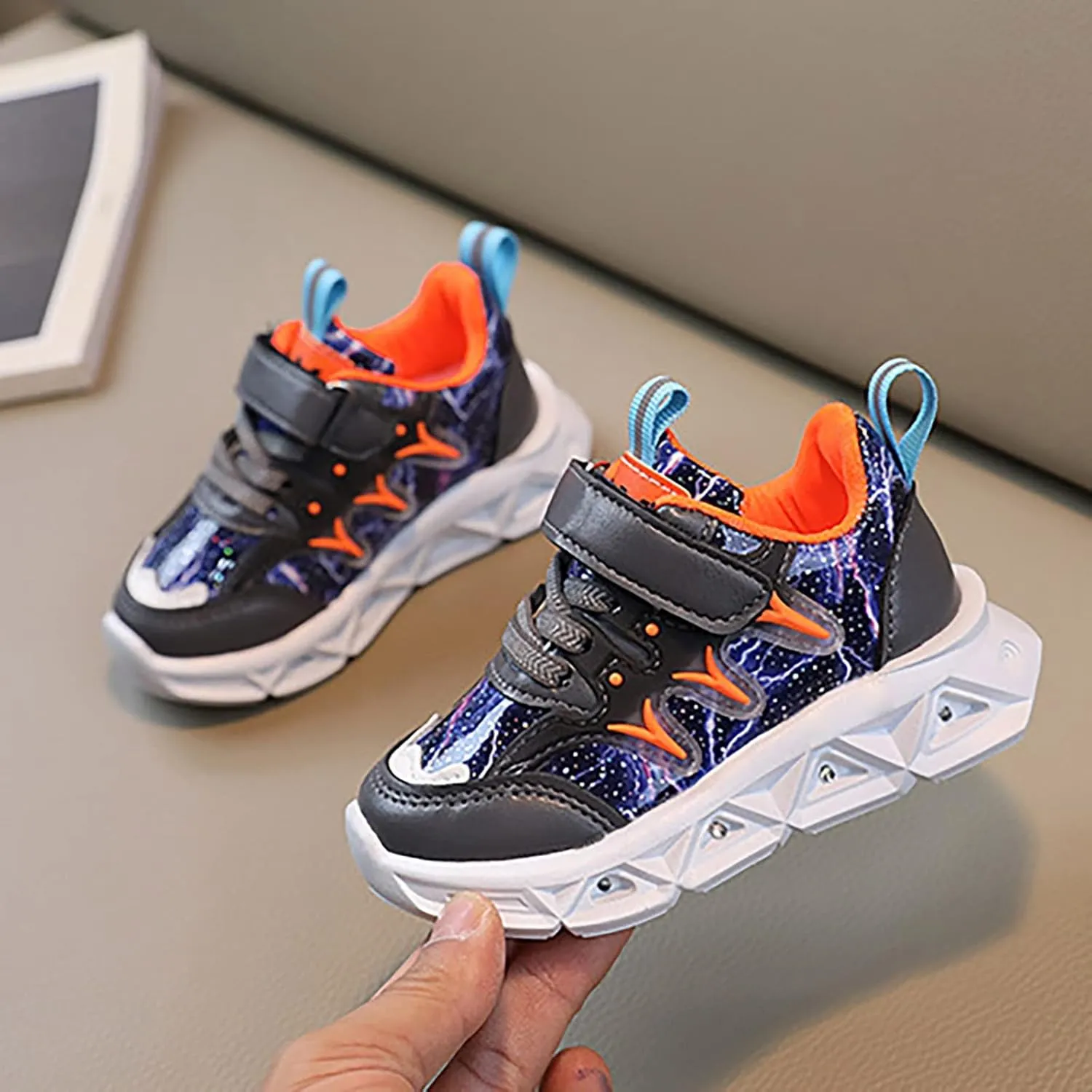 Children's Sneakers LED Charged Breathable Soft Sole Strap Collision Color for 1 to 6 Years Toddler Girls Size 8 Shoes