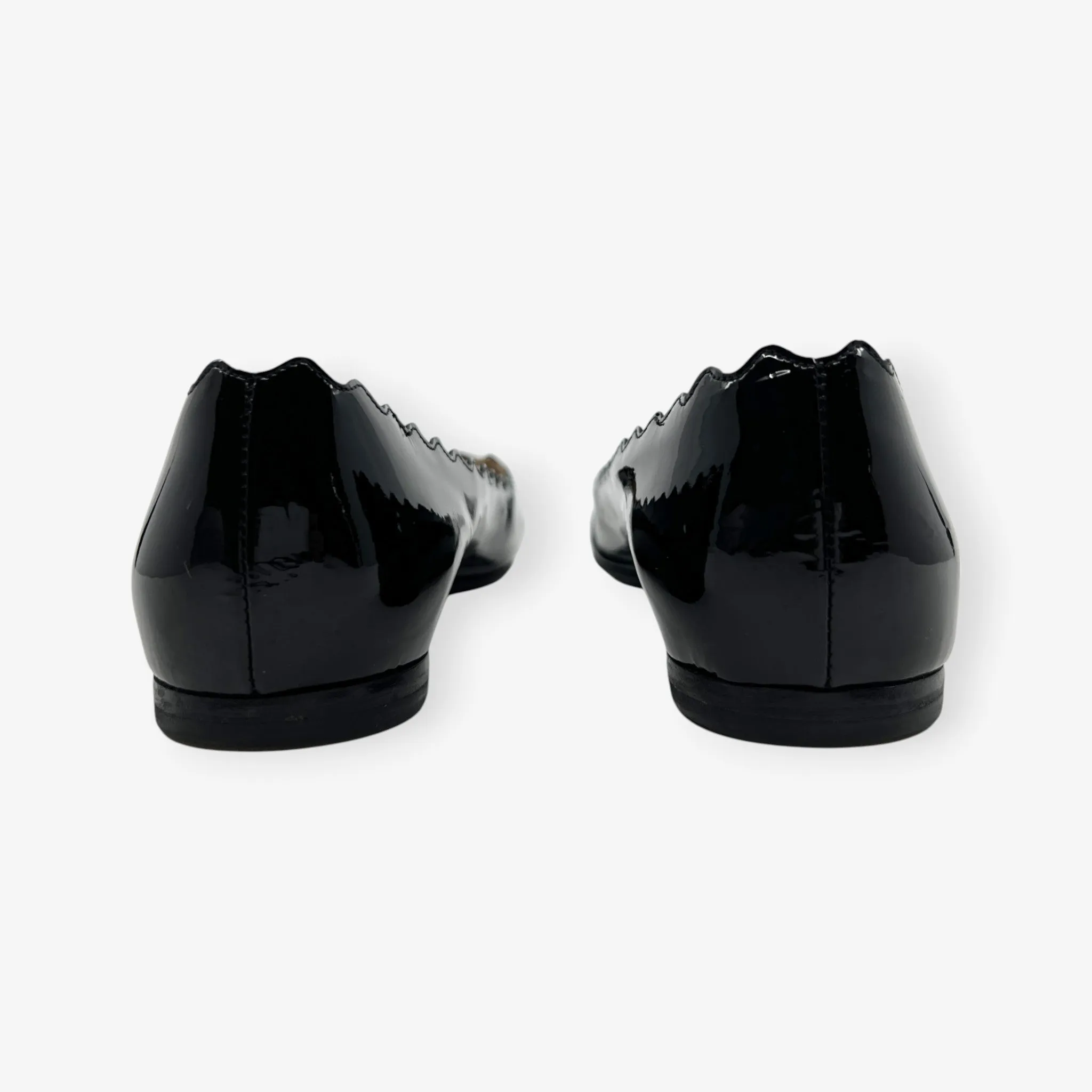 Chloe Black Patent Leather Scalloped Edge Lauren Flat Shoes EU38 ~ AU7