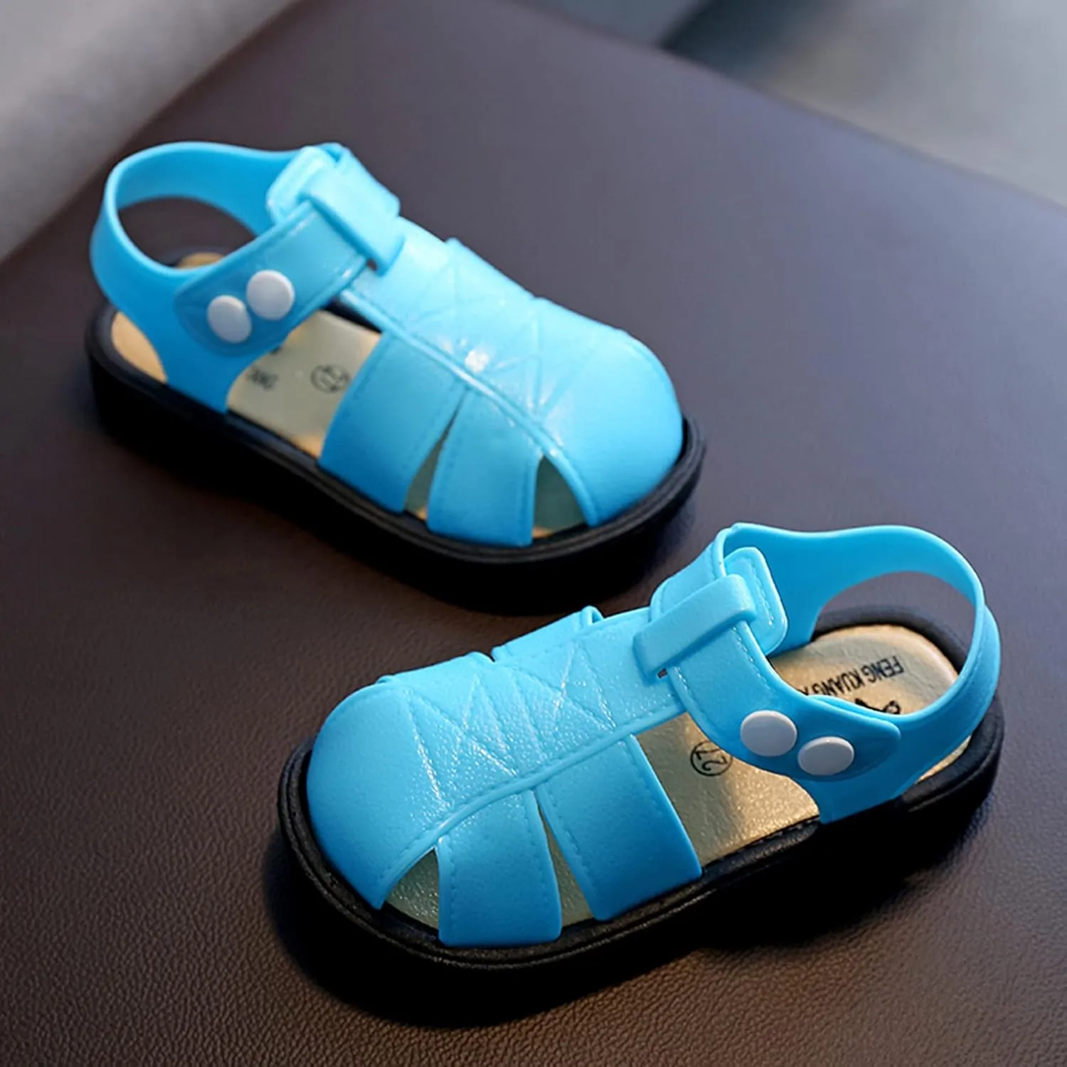 EnJoCho Baby Boy Girl Buckle Strap Summer Sandals Non Slip Soft Sole Closed Toe Infant Toddler First Walker Crib Shoes (Blue-06#A, 2.5-3 Years)