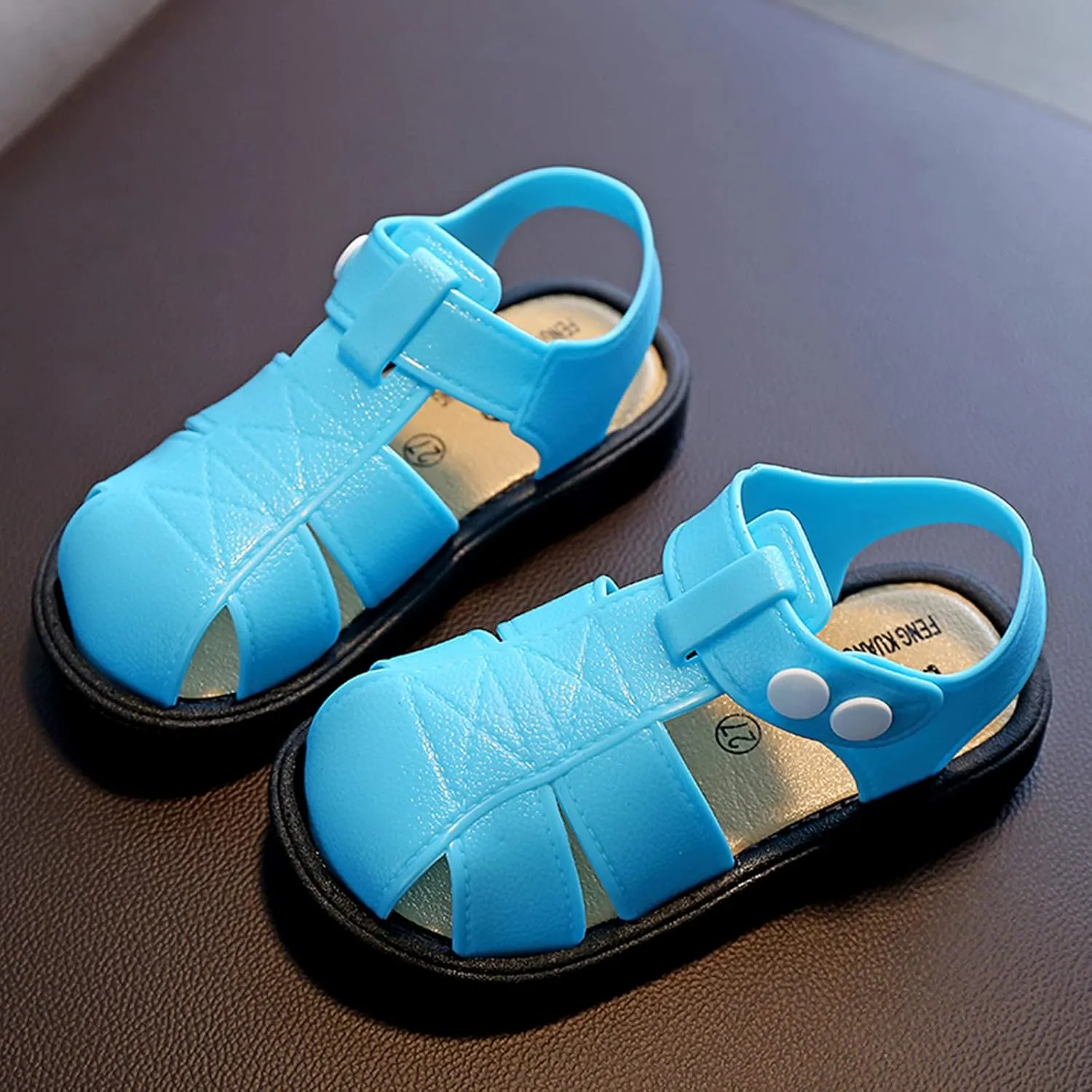 EnJoCho Baby Boy Girl Buckle Strap Summer Sandals Non Slip Soft Sole Closed Toe Infant Toddler First Walker Crib Shoes (Blue-06#A, 2.5-3 Years)