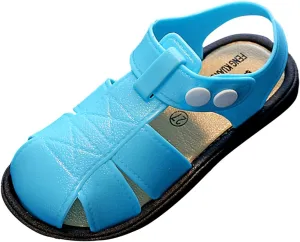 EnJoCho Baby Boy Girl Buckle Strap Summer Sandals Non Slip Soft Sole Closed Toe Infant Toddler First Walker Crib Shoes (Blue-06#A, 2.5-3 Years)