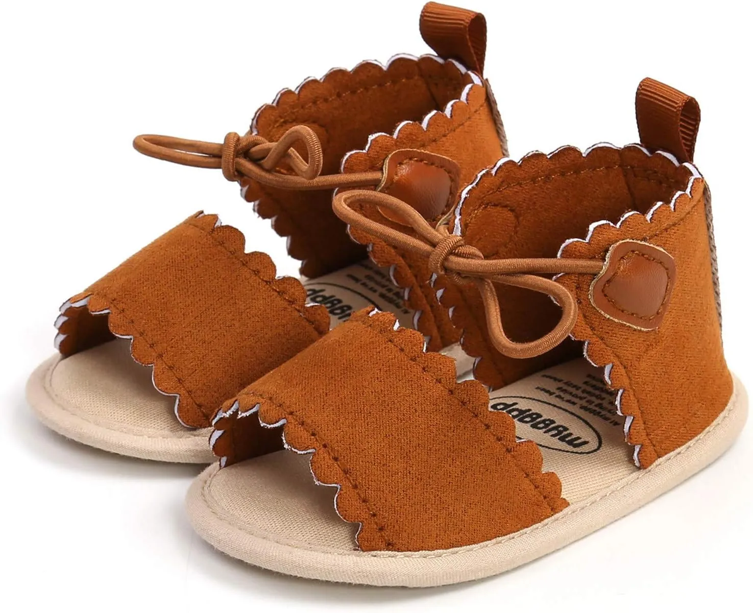 EnJoCho Baby Girls Dots Lace-ups Sandals Soft Non-Slip Rubber Sole Flat Newborn Toddler Prewalker First Walking Shoes (Brown-03#, 12-18 Months)