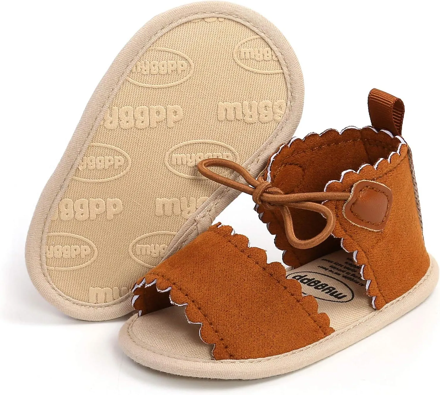 EnJoCho Baby Girls Dots Lace-ups Sandals Soft Non-Slip Rubber Sole Flat Newborn Toddler Prewalker First Walking Shoes (Brown-03#, 12-18 Months)