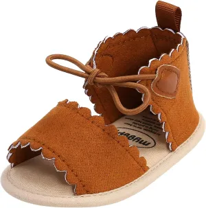 EnJoCho Baby Girls Dots Lace-ups Sandals Soft Non-Slip Rubber Sole Flat Newborn Toddler Prewalker First Walking Shoes (Brown-03#, 12-18 Months)