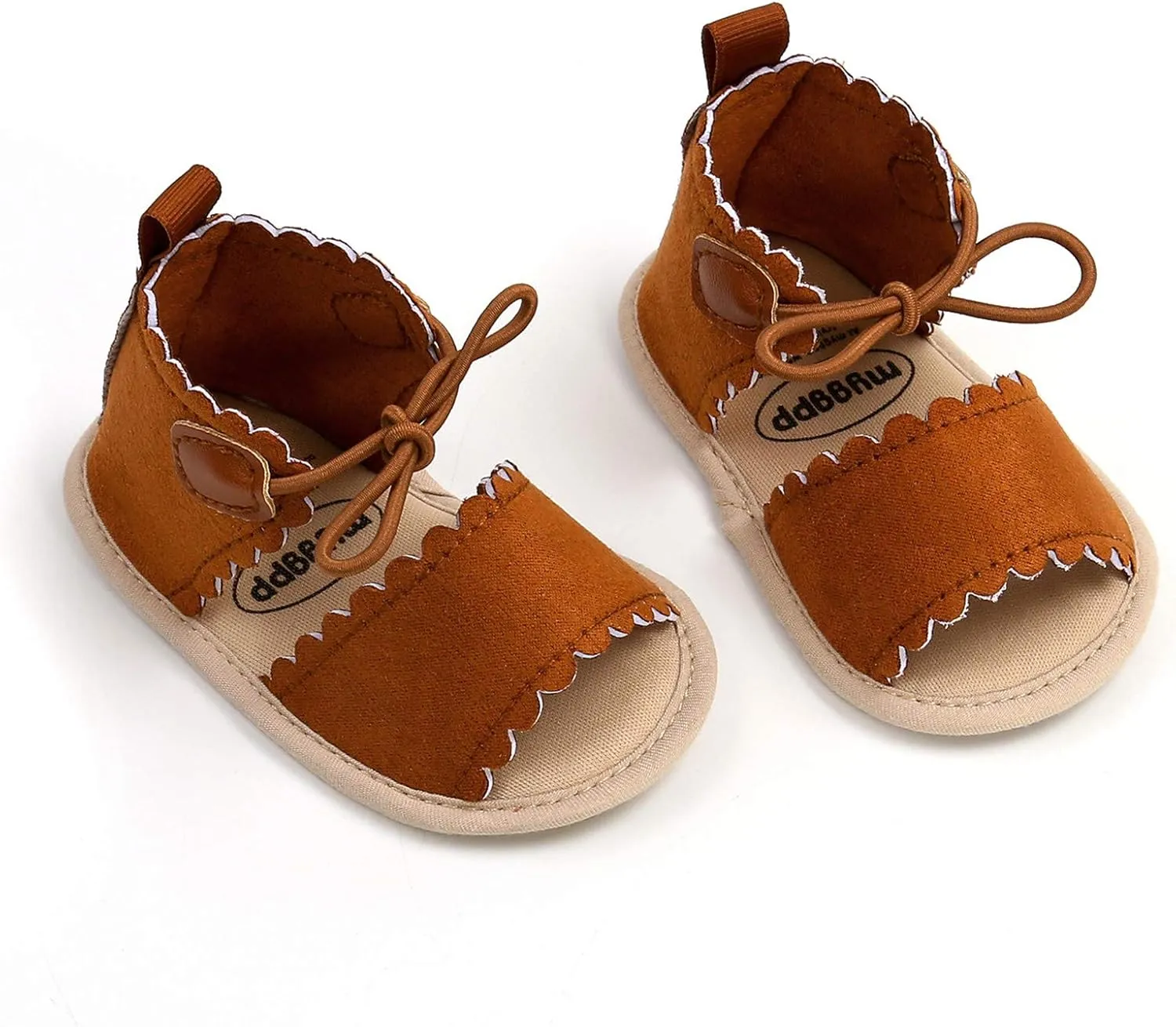 EnJoCho Baby Girls Dots Lace-ups Sandals Soft Non-Slip Rubber Sole Flat Newborn Toddler Prewalker First Walking Shoes (Brown-03#, 12-18 Months)