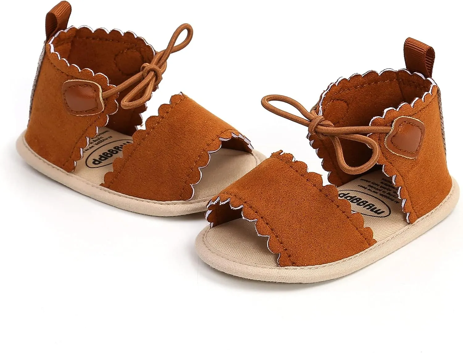 EnJoCho Baby Girls Dots Lace-ups Sandals Soft Non-Slip Rubber Sole Flat Newborn Toddler Prewalker First Walking Shoes (Brown-03#, 12-18 Months)