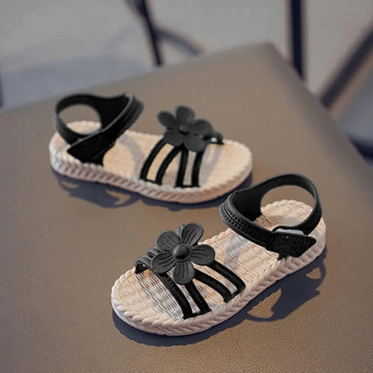 EnJoCho Children Tennis Shoes Toddler Kids Infant Girls Soild Flower Princress Shoes Soft Sole Non Slip Prewalker Beach Shoes (Black, 5.5 Years)