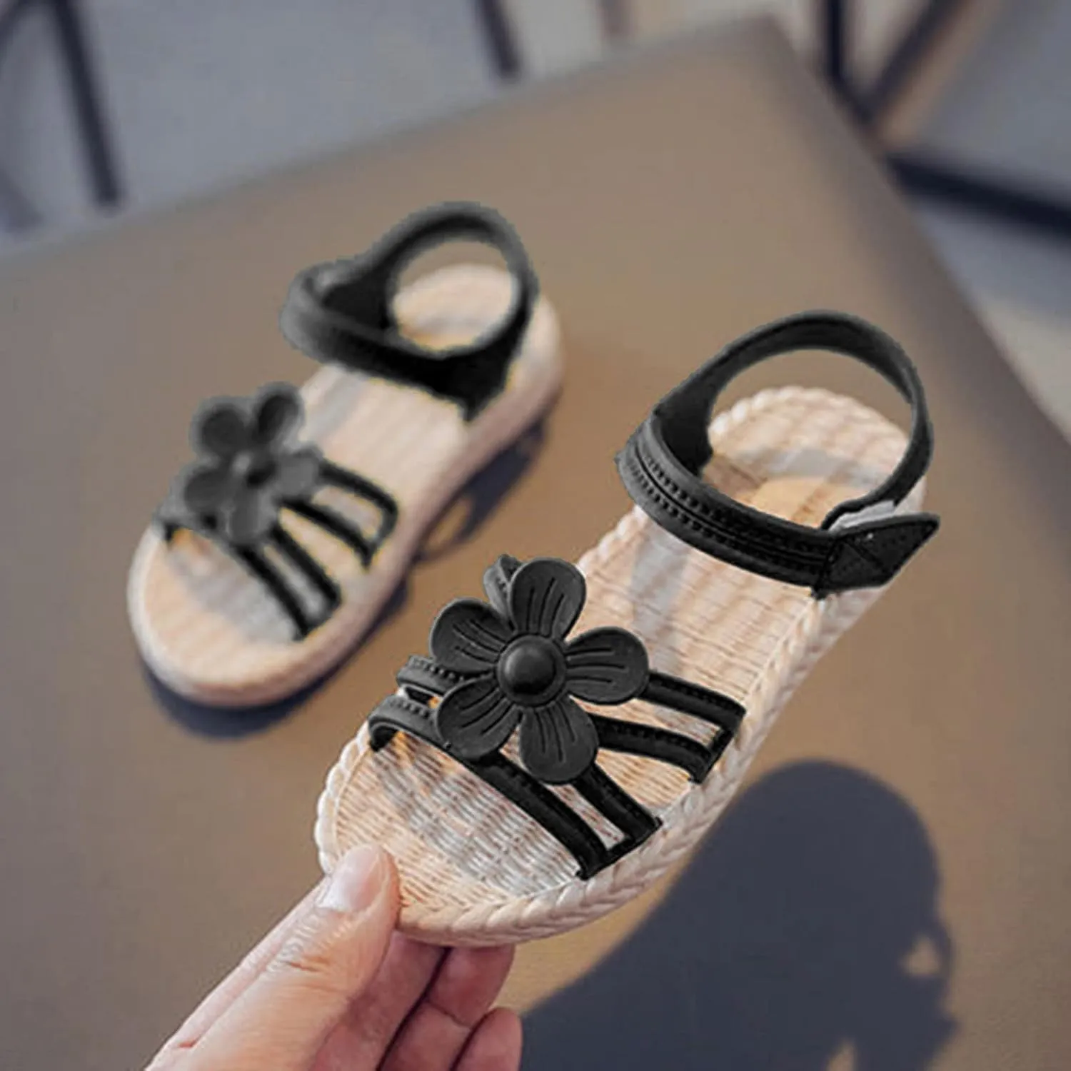 EnJoCho Children Tennis Shoes Toddler Kids Infant Girls Soild Flower Princress Shoes Soft Sole Non Slip Prewalker Beach Shoes (Black, 5.5 Years)