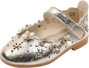 EnJoCho Girls Sandal Shoes Flower Shoes Hollow Flower Shoes Sandals Soft Sole Princess Sandals Baby Shoes 1-11 Years (Gold, 5.5 Years)