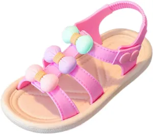 EnJoCho Sneakers for Kids Infant Toddler Shoes Soft Sole Non Slip Straw Soft Sole Beach Shoes Sweet Fashion Bow Sandals (Pink, 3Years)