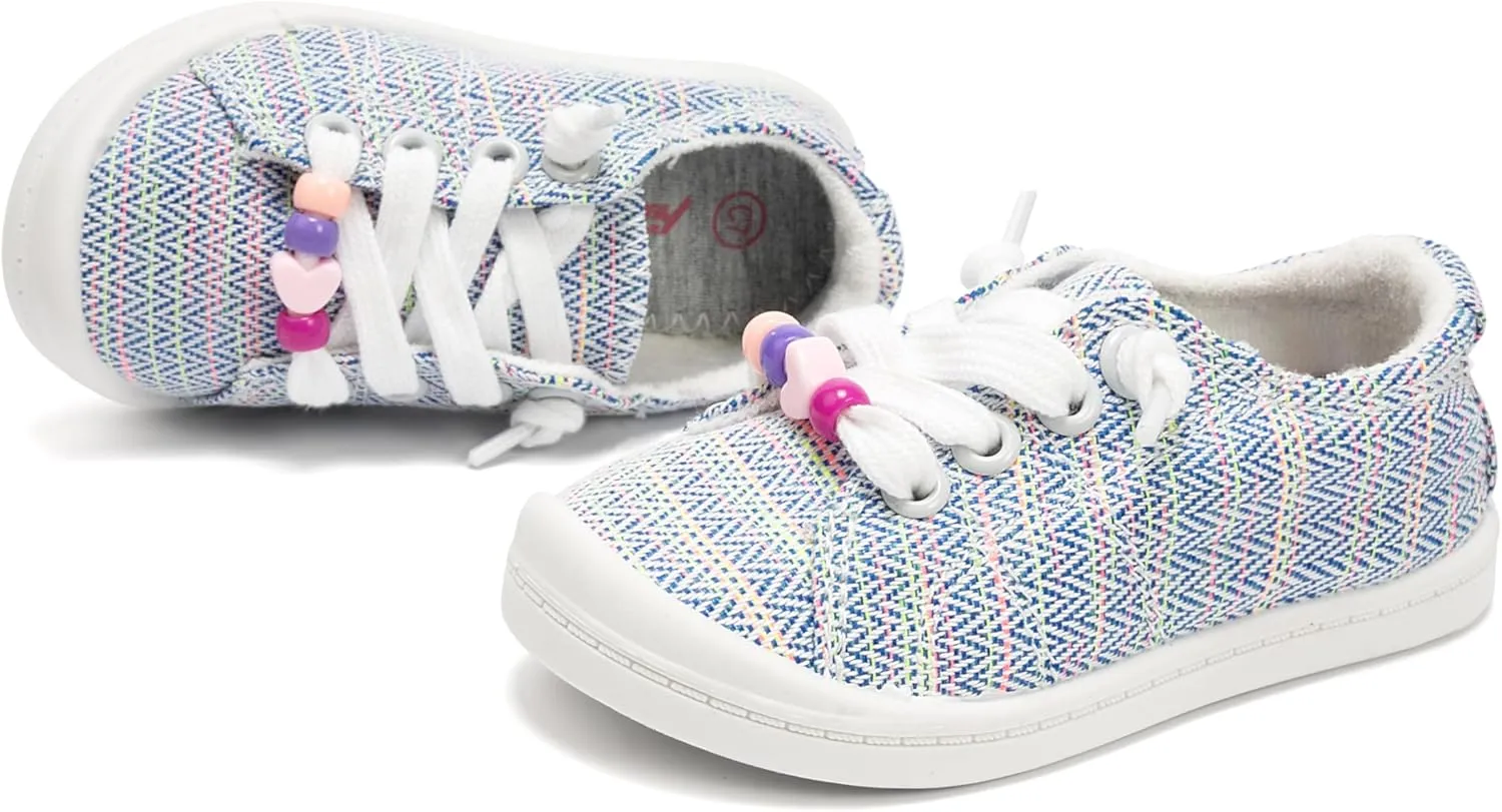 FUNKYMONKEY Girls Canvas Sneakers Lace up Lightweight Casual School Shoes for Toddler/Little Kids