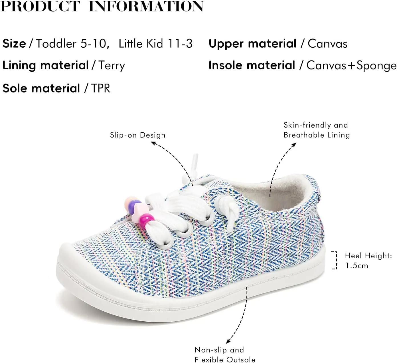 FUNKYMONKEY Girls Canvas Sneakers Lace up Lightweight Casual School Shoes for Toddler/Little Kids