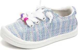 FUNKYMONKEY Girls Canvas Sneakers Lace up Lightweight Casual School Shoes for Toddler/Little Kids