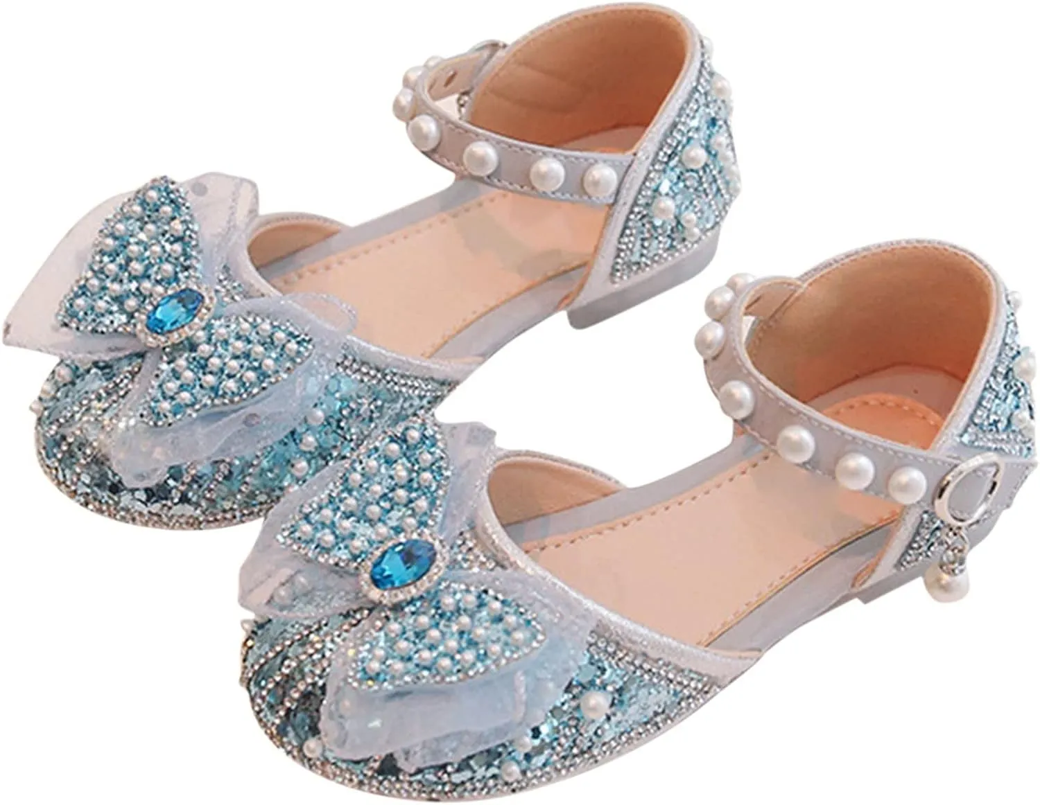 Girl Shoes Autumn New Little Girl Fashionable Princess Shoes Bow Soft Sole Baby Cool Single Shoes Baby Girl Dress Shoes (Blue, 6.5 Infant)