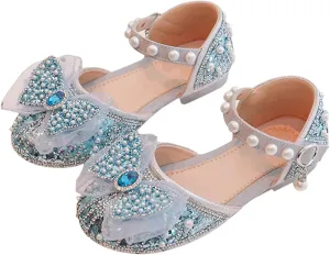 Girl Shoes Autumn New Little Girl Fashionable Princess Shoes Bow Soft Sole Baby Cool Single Shoes Baby Girl Dress Shoes (Blue, 6.5 Infant)
