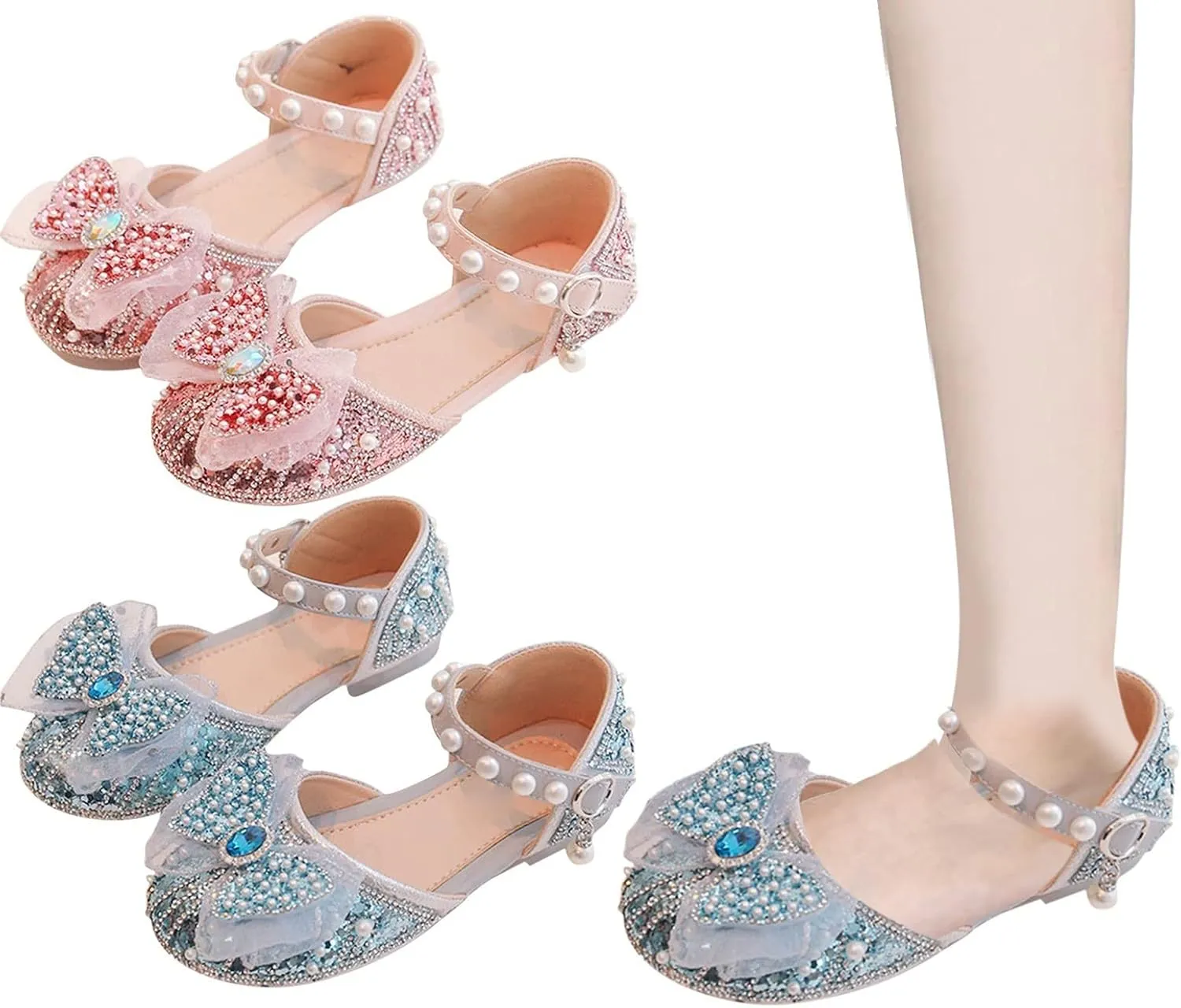 Girl Shoes Autumn New Little Girl Fashionable Princess Shoes Bow Soft Sole Baby Cool Single Shoes Baby Girl Dress Shoes (Blue, 6.5 Infant)
