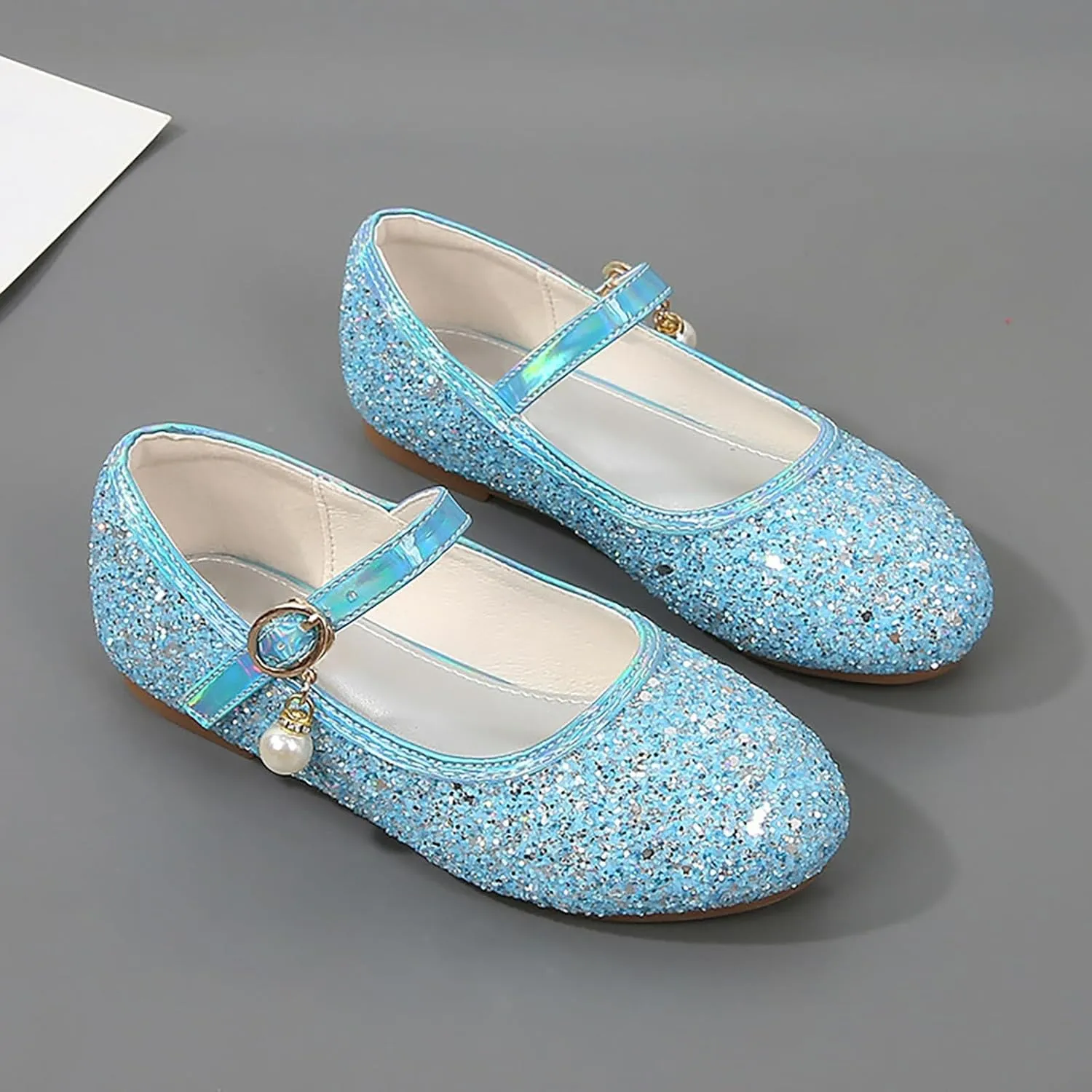 Girls Dress Shoes Flower Girl Mary Jane Closed Toe Ballet Flats Glitter Princess Shoes for Kids Wedding Prom Party