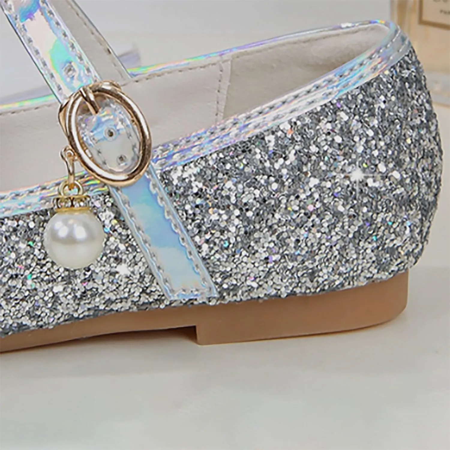 Girls Dress Shoes Flower Girl Mary Jane Closed Toe Ballet Flats Glitter Princess Shoes for Kids Wedding Prom Party