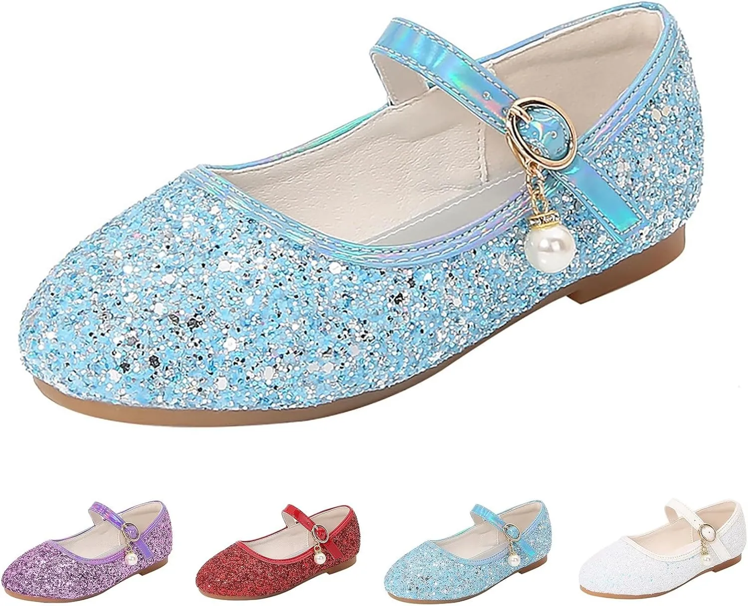 Girls Dress Shoes Flower Girl Mary Jane Closed Toe Ballet Flats Glitter Princess Shoes for Kids Wedding Prom Party