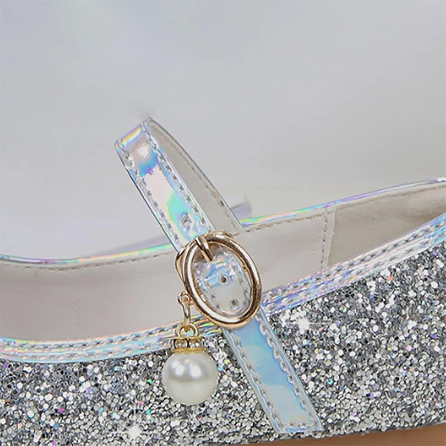 Girls Dress Shoes Flower Girl Mary Jane Closed Toe Ballet Flats Glitter Princess Shoes for Kids Wedding Prom Party