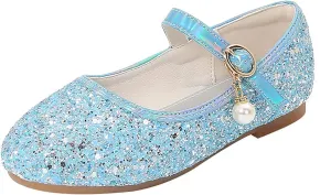 Girls Dress Shoes Flower Girl Mary Jane Closed Toe Ballet Flats Glitter Princess Shoes for Kids Wedding Prom Party