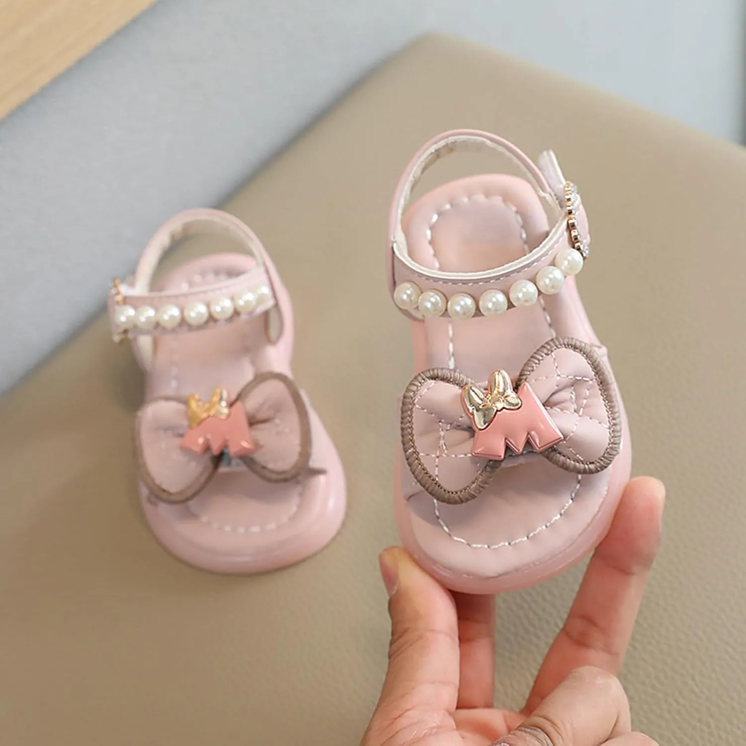 Girls Dress Shoes Girls Sandals Summer For Children Wearing Beach Shoes Pearl Soft Sole Anti Slip Rubber Sole