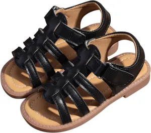 Girls Leather Sandals Open Toe Rubber Non Slip Adjusted Strap School Shoes Kids Soft Sole Beach Casual Sandals