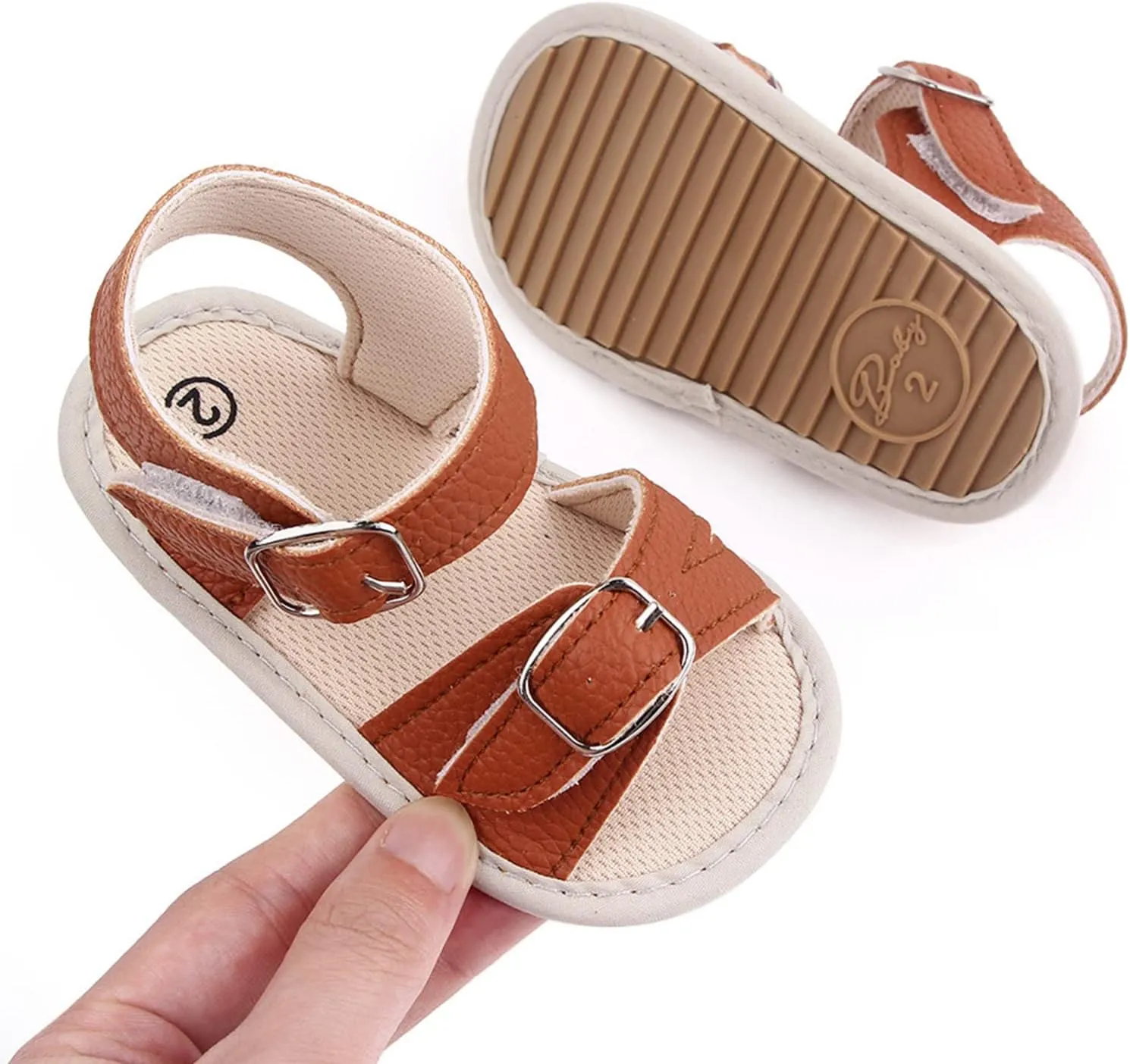 Infant Baby Girls Boys Sandals Crib Shoes Toddler PU Leather Flower Soft Rubber Sole Dress Flats First Walker Shoes