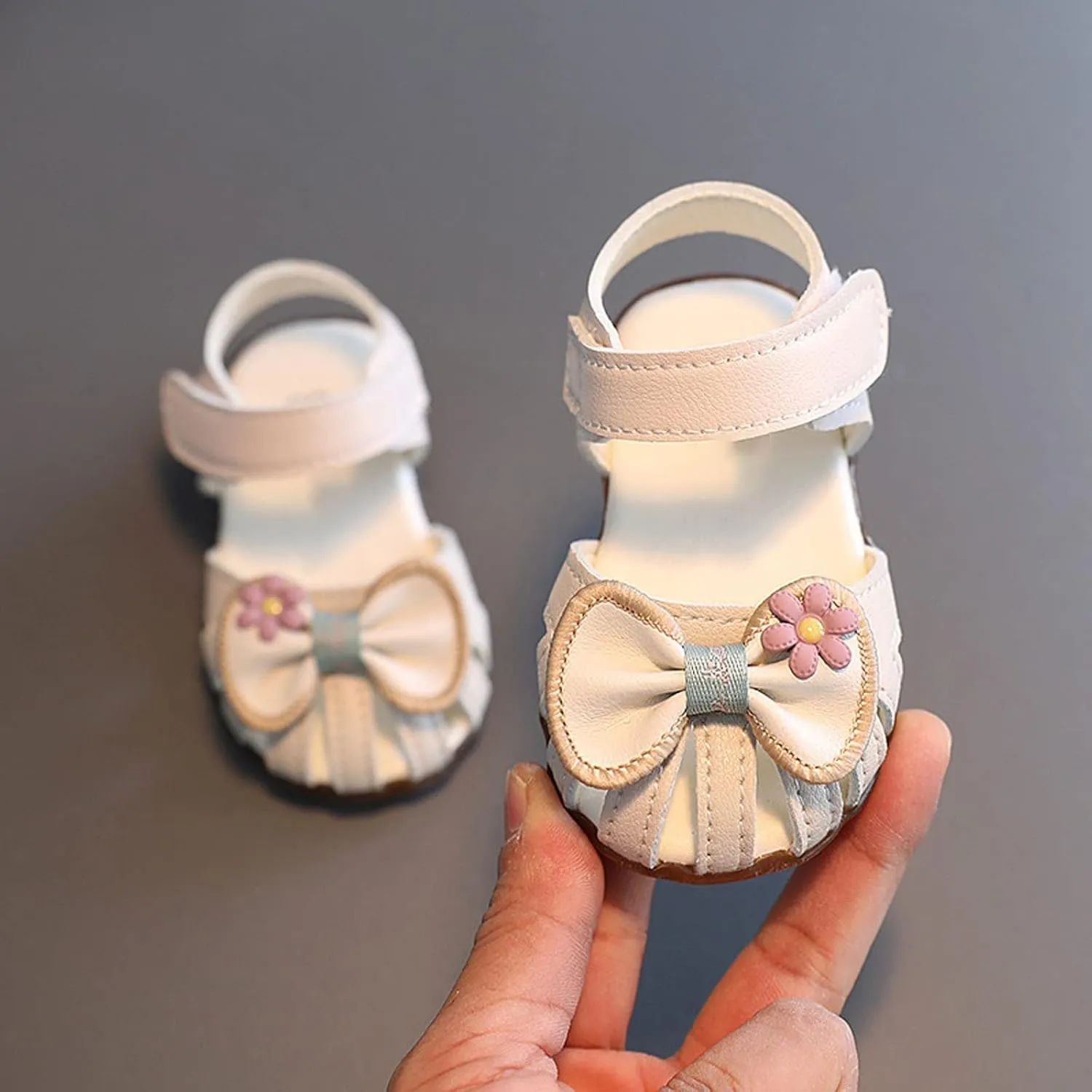 Infant Baby Girls Closed Toe First Walking Sandals Bowknot Soft Sole Anti Slip Princess Wedding Party Dress Shoes