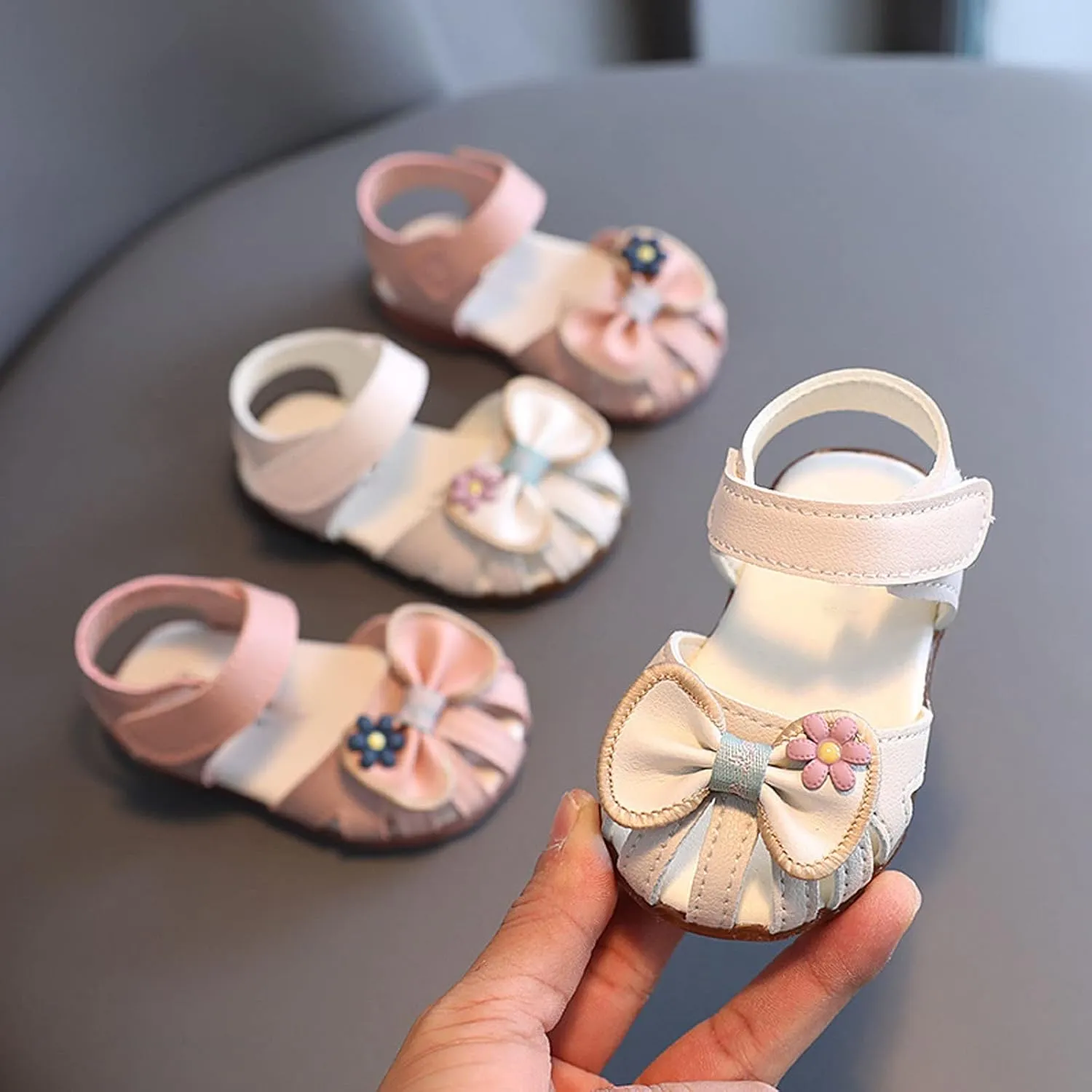 Infant Baby Girls Closed Toe First Walking Sandals Bowknot Soft Sole Anti Slip Princess Wedding Party Dress Shoes