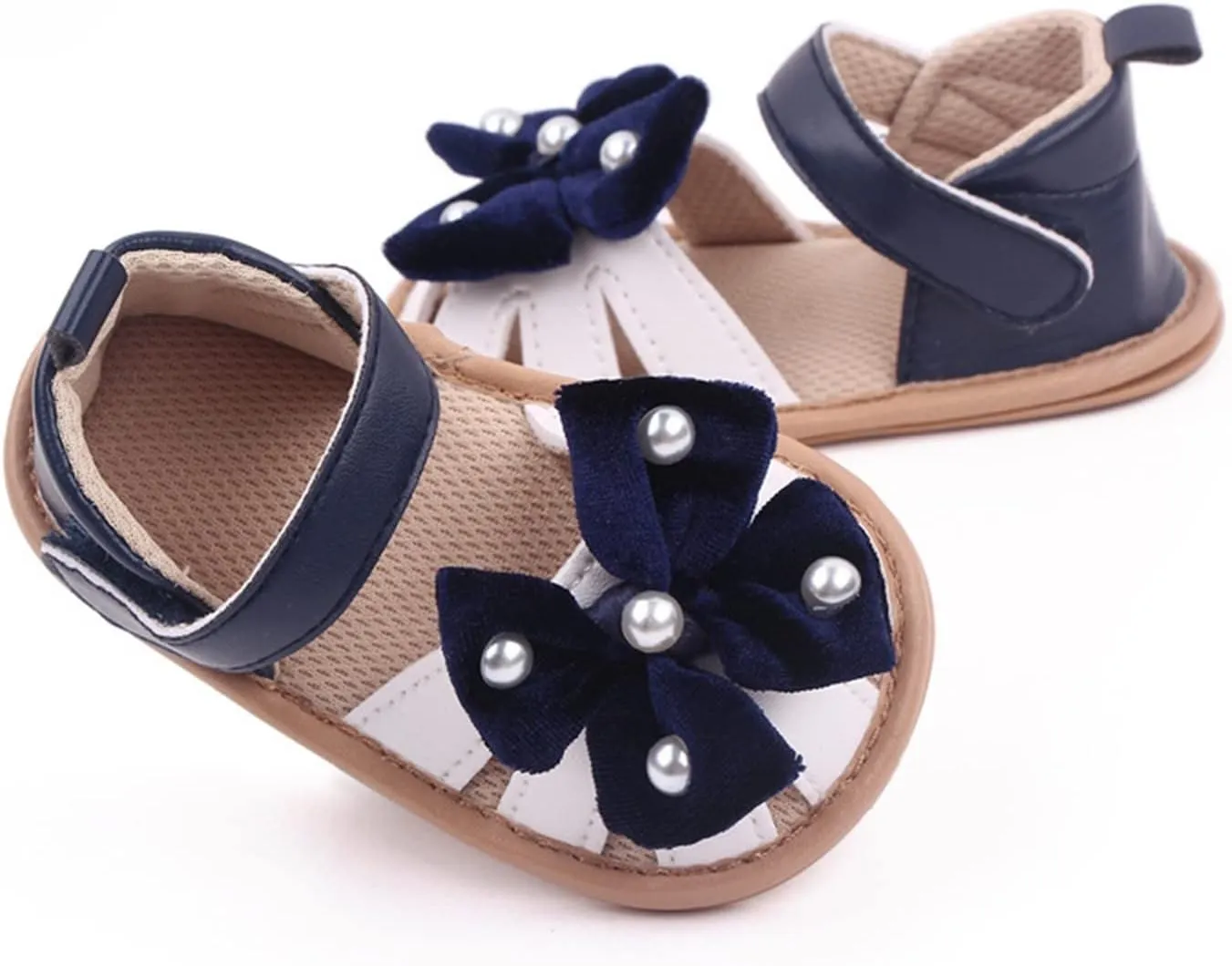 Infant Baby Girls Rome Sandals Baby Wedding Dress Flat Shoes Newborn Pearl Bow crib First Walkers PreWalkers Shoes