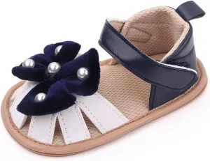 Infant Baby Girls Rome Sandals Baby Wedding Dress Flat Shoes Newborn Pearl Bow crib First Walkers PreWalkers Shoes