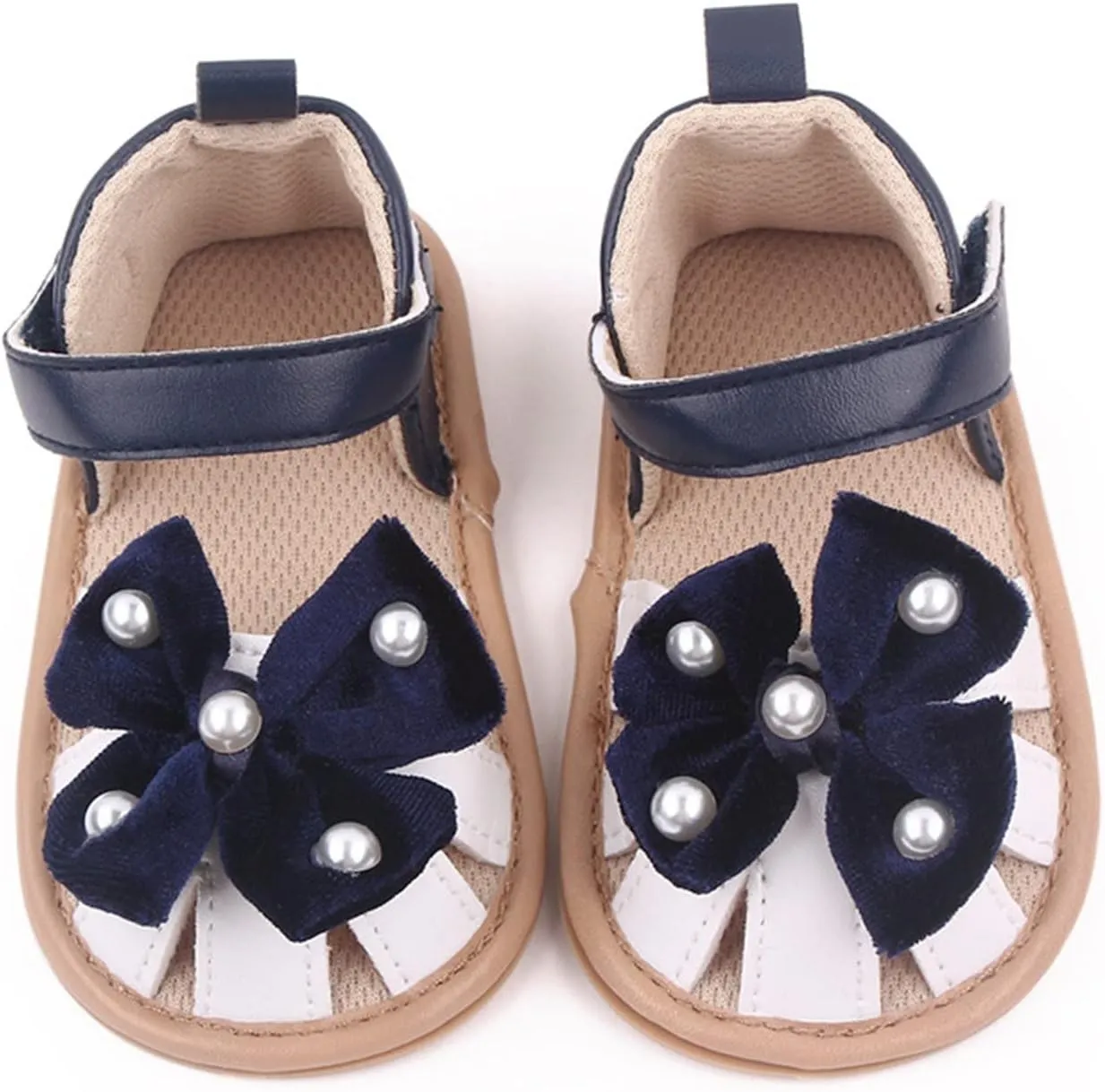 Infant Baby Girls Rome Sandals Baby Wedding Dress Flat Shoes Newborn Pearl Bow crib First Walkers PreWalkers Shoes