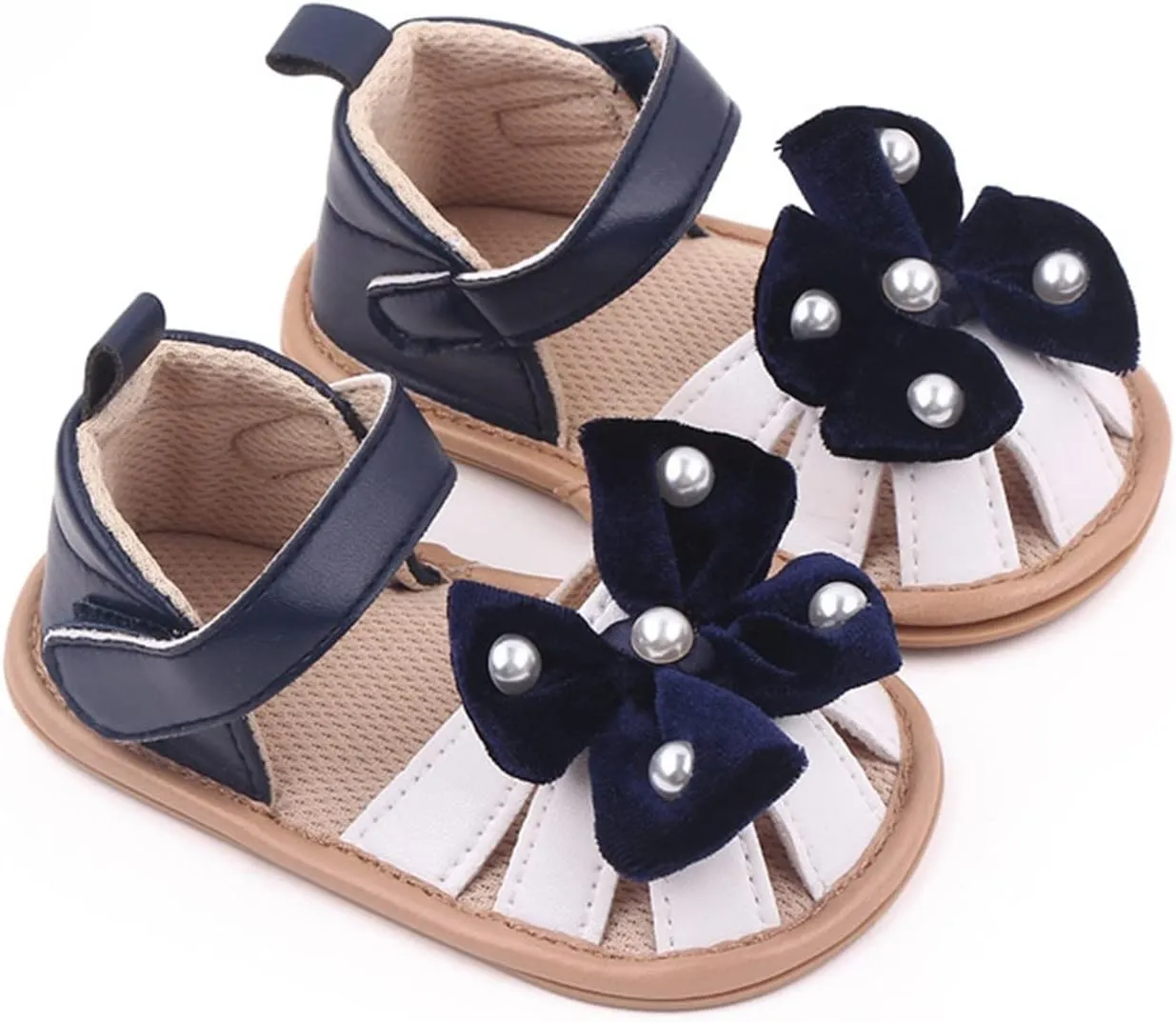 Infant Baby Girls Rome Sandals Baby Wedding Dress Flat Shoes Newborn Pearl Bow crib First Walkers PreWalkers Shoes