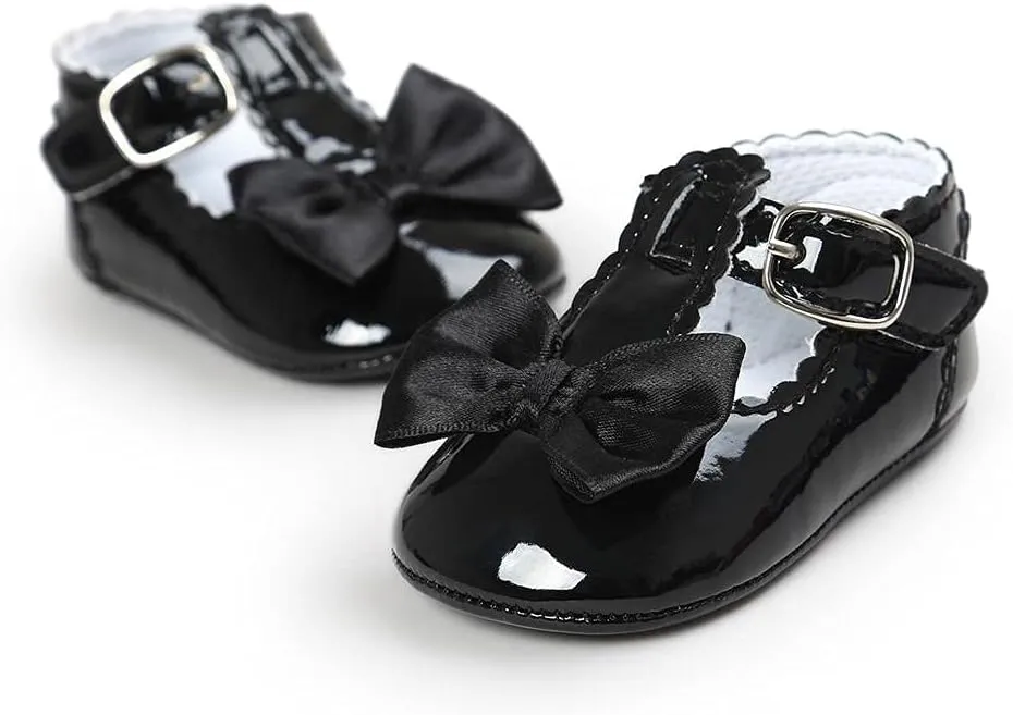 Infant Baby Girls Soft Sole Bowknot Wedding Dress Mary Jane Flat Prewalker Newborn Light Baby Sneaker Shoe 0-18M