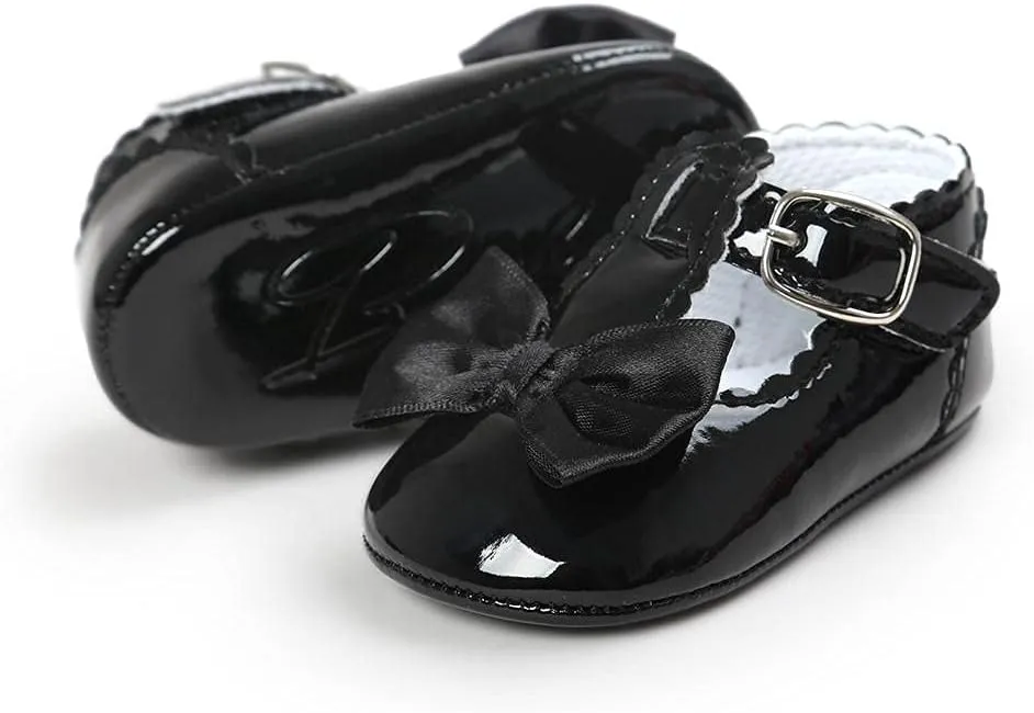 Infant Baby Girls Soft Sole Bowknot Wedding Dress Mary Jane Flat Prewalker Newborn Light Baby Sneaker Shoe 0-18M