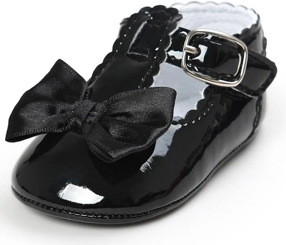 Infant Baby Girls Soft Sole Bowknot Wedding Dress Mary Jane Flat Prewalker Newborn Light Baby Sneaker Shoe 0-18M