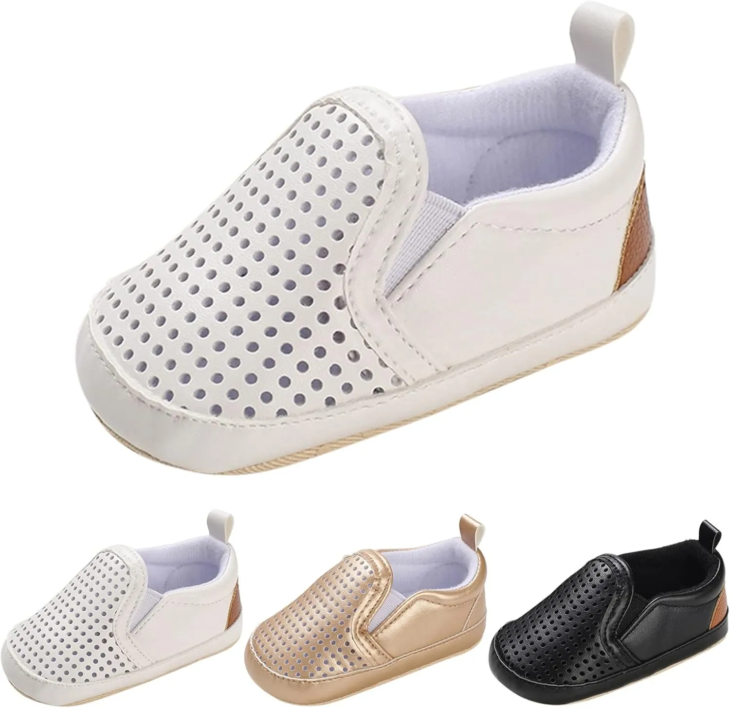Infant Baby Mesh Hollow Leather First Walking Shoes Soft Sole Slip On Solid Platform Casual Sneakers for Toddler