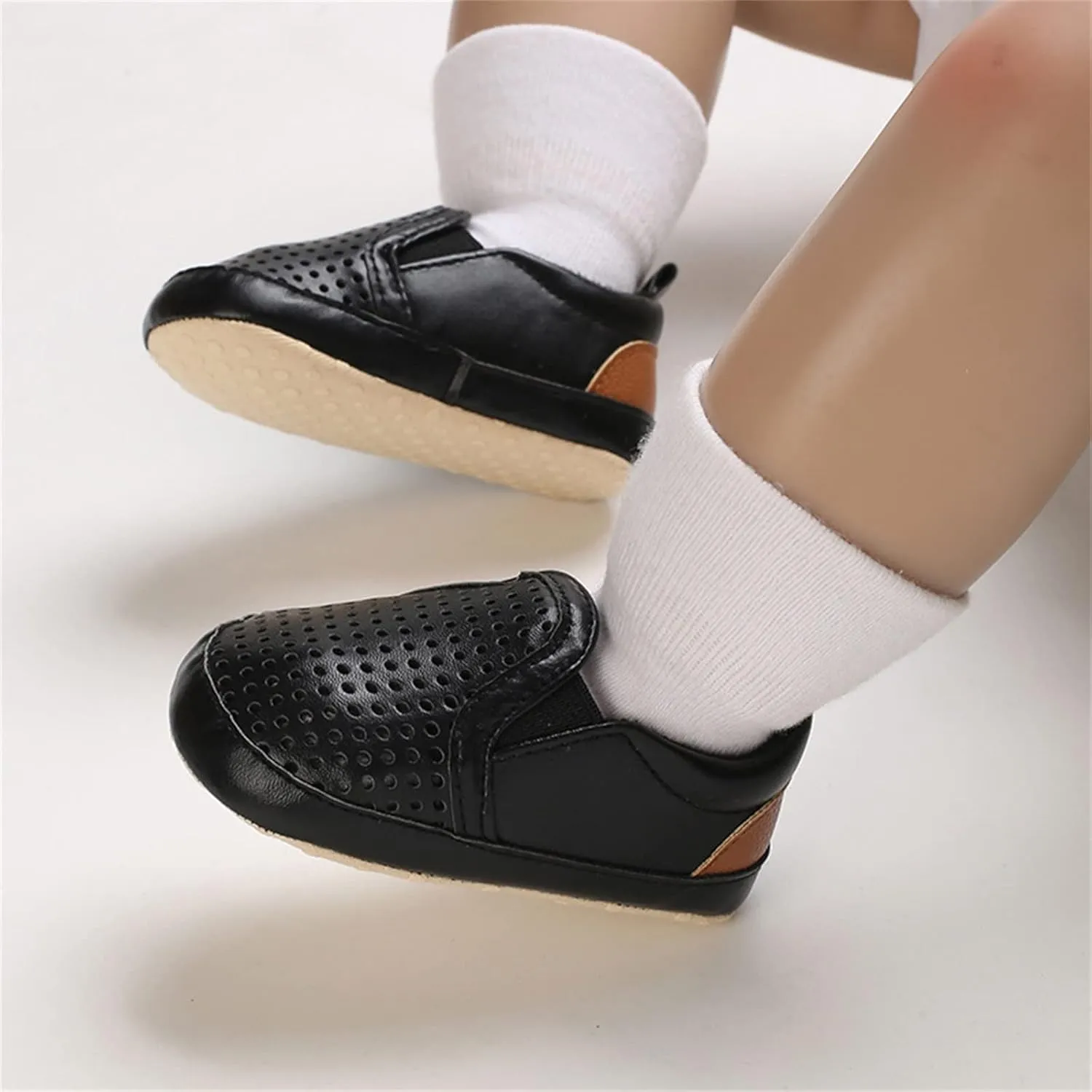 Infant Baby Mesh Hollow Leather First Walking Shoes Soft Sole Slip On Solid Platform Casual Sneakers for Toddler