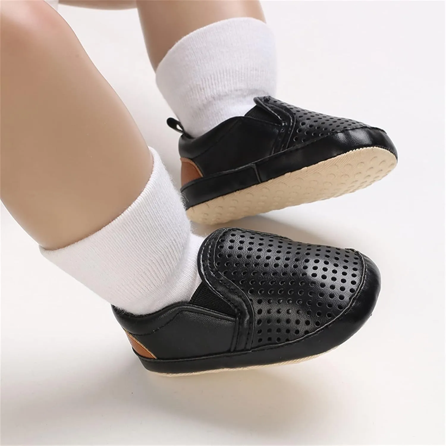 Infant Baby Mesh Hollow Leather First Walking Shoes Soft Sole Slip On Solid Platform Casual Sneakers for Toddler