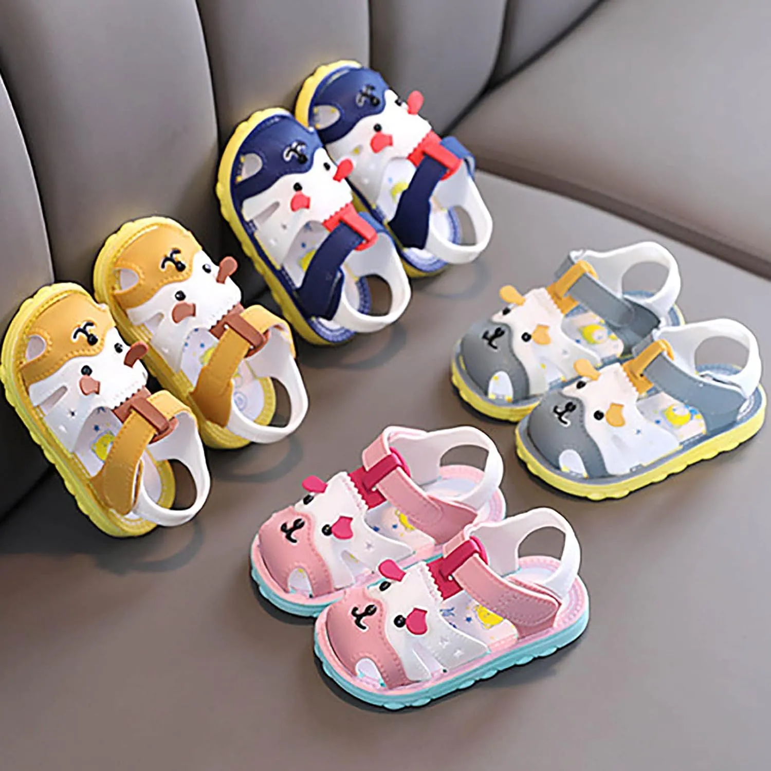 Infant Boys Girls Anti Slip Cartoon Dog Sandals for Outdoor Walking Summer Closed Toe Soft Sole Sport Sneakers