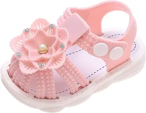 Infant Newborn Baby Girl Closed-Toe Sandals Breathable Comfortable Cute Flower Beach Soft Sole Slip On Shoes