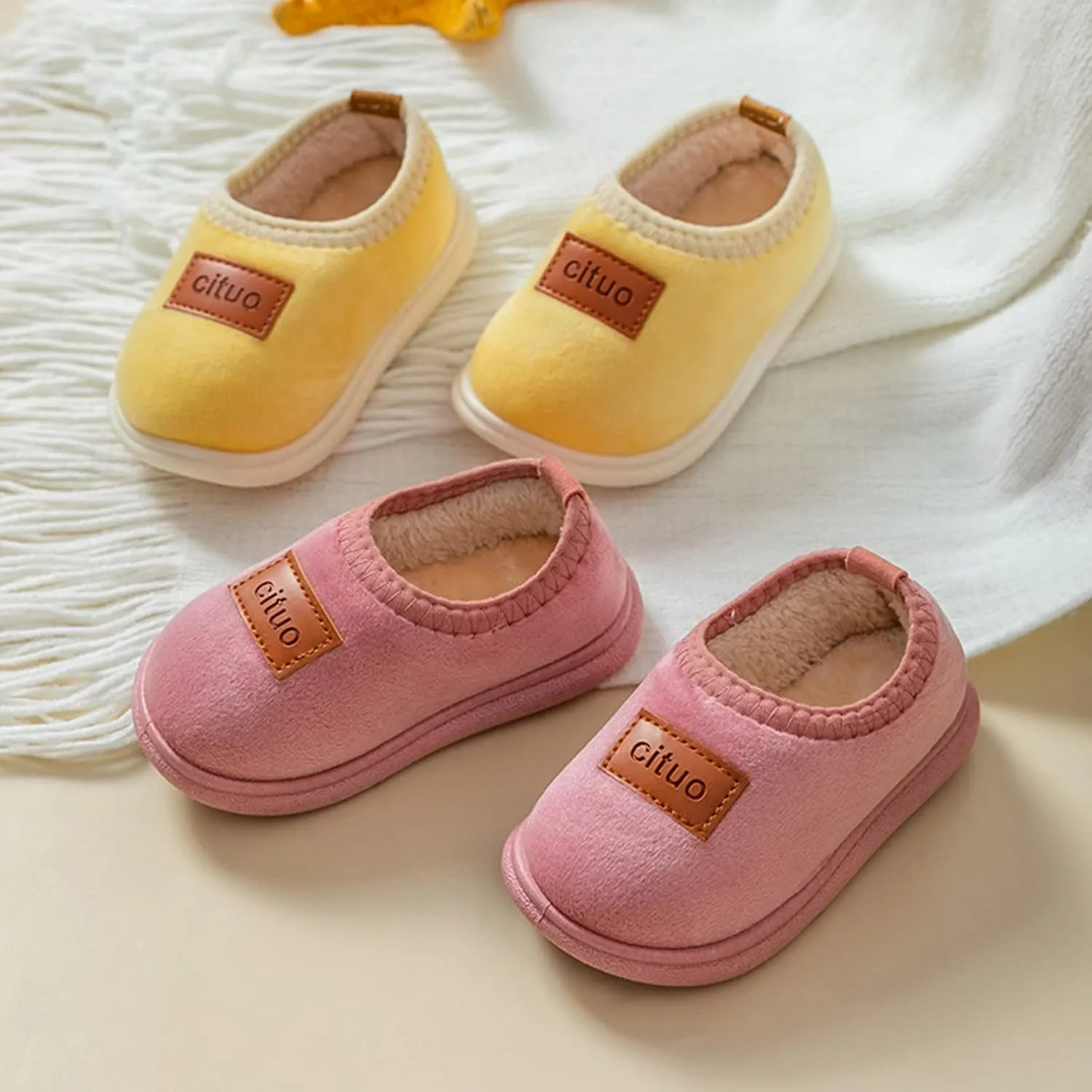 New Born Boy Shoes Childrens Girl Cotton Shoes Solid Color Fashion Soft Sole Winter Warm Indoor Non Slip Cotton Shoes Organic Fleece Baby