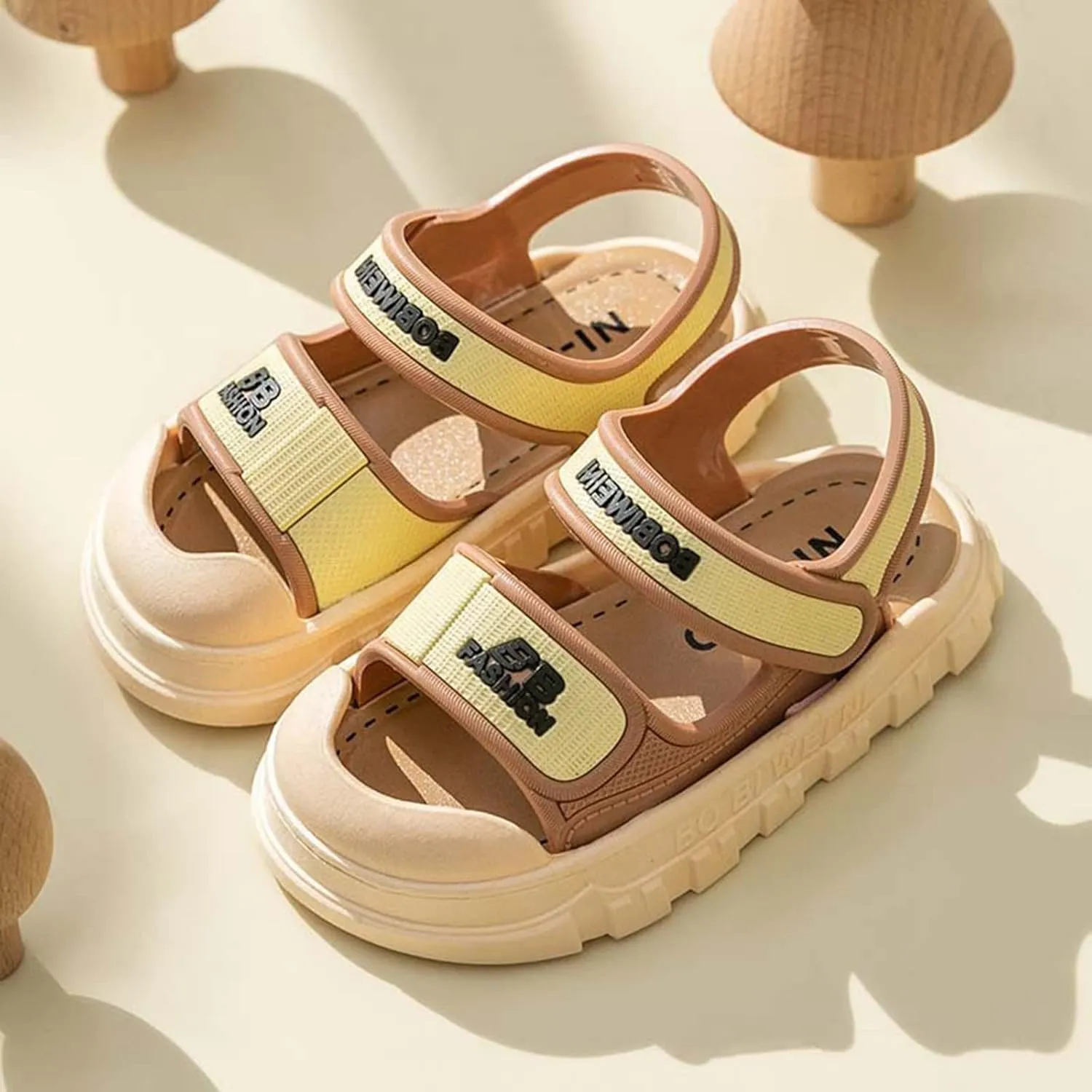 New Children Sandals Summer Girls Nonslip Soft Sole Cartoon Baby Sandals Slippers Toddler Pool Slides (Khaki, 8.5 Toddler)