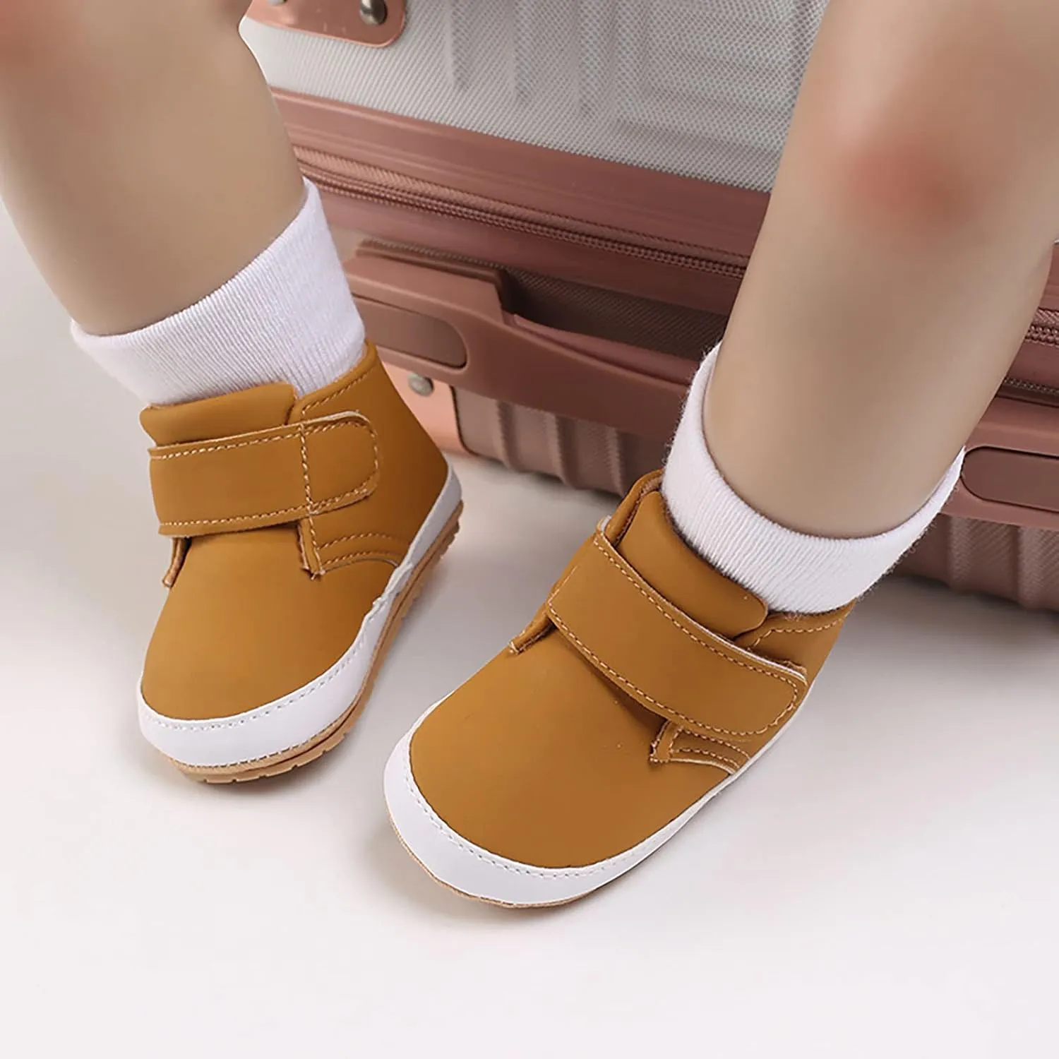 Newborn Baby Boys Girls Prewalker Shoes Soft Rubber Sole Infant Sneakers Fashion High-Top Non-Slip Walking Shoes